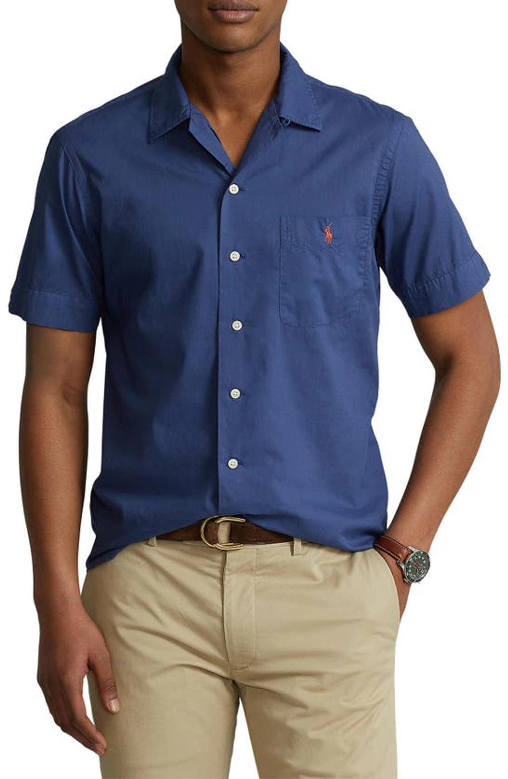 Piece-dyed Linen Classic-fit Short-sleeve Shirt In Navy Product Image