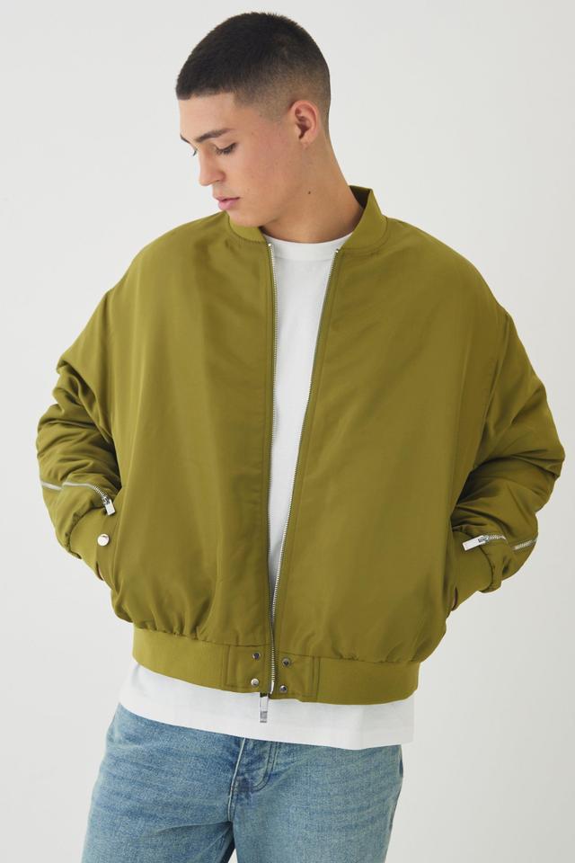 Oversized Boxy Zip Detail High Shine Bomber Jacket | boohooMAN USA Product Image