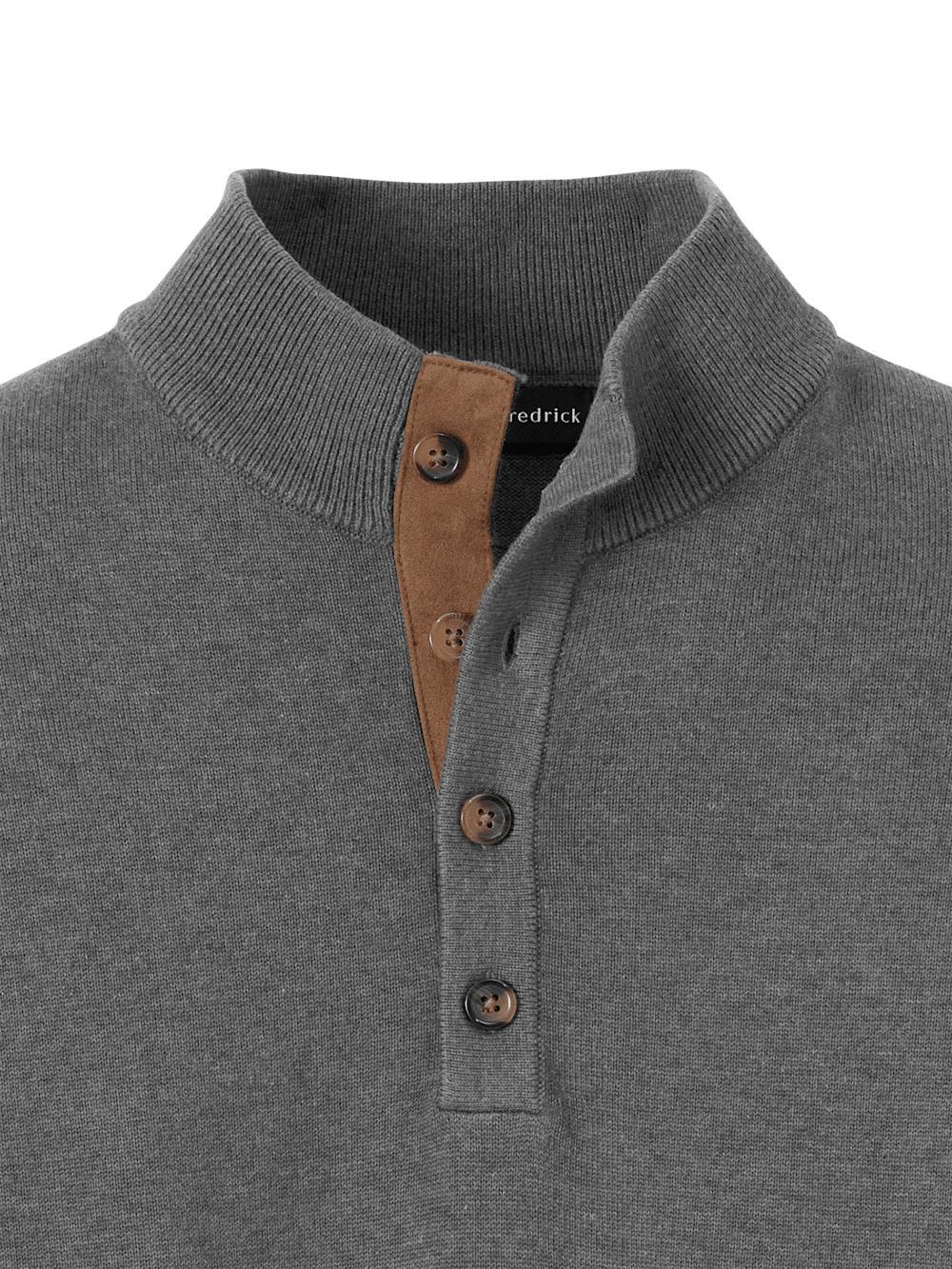 Supima Cotton Four Button Mock Neck Sweater - Medium Grey Product Image