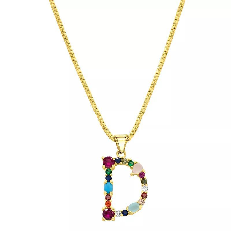 Adornia Gold Tone Multi Color Cubic Zirconia Initial Necklace, Womens Product Image