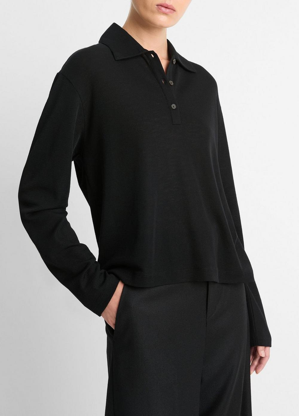 Wool Relaxed Long-Sleeve Polo Shirt Product Image