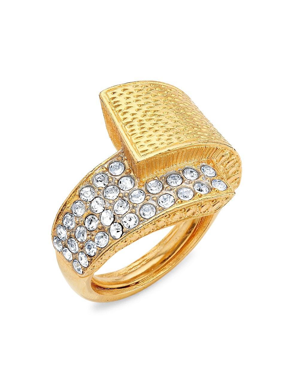 Womens 22K-Gold-Plated & Glass Crystal Adjustable Ring Product Image