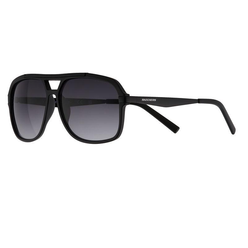 Skechers Mens 60mm Oversized Plastic Aviator Sunglasses, Black Product Image