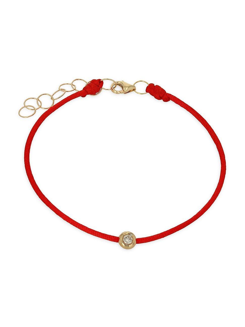 Womens 14K Yellow Gold & Diamond Red String Bracelet Product Image