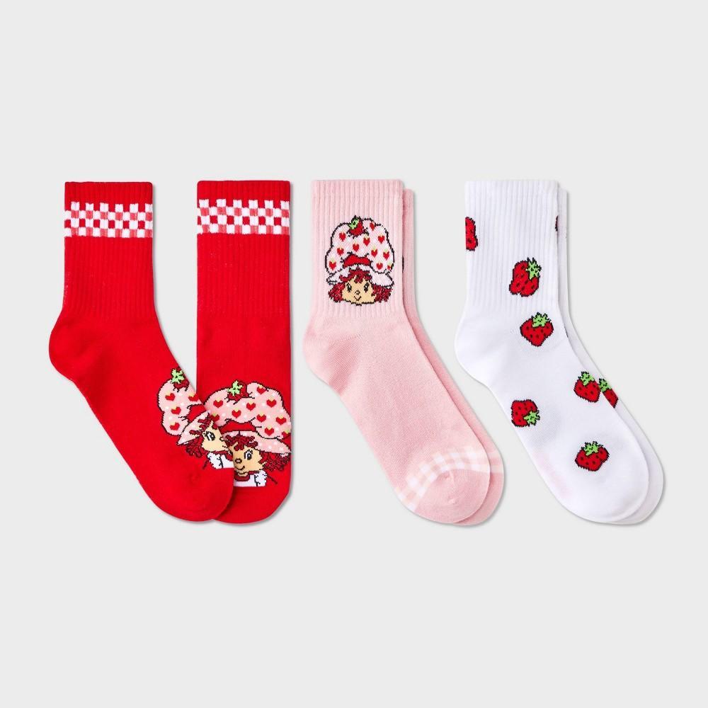 Womens Strawberry Shortcake 3pk Mid Crew Socks Red/White 4-10 Product Image