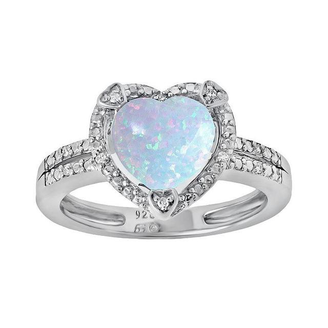 Gemminded Sterling Silver Lab-Created Opal and Diamond Accent Heart Frame Ring, Womens White Product Image