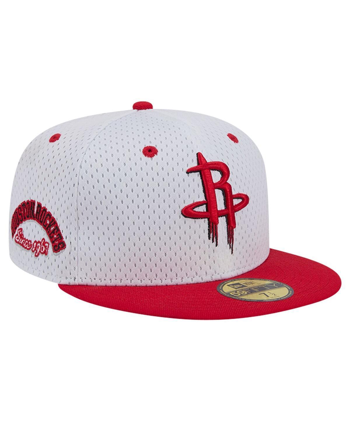 Mens New Era White Houston Rockets Throwback 2Tone 59FIFTY Fitted Hat - White Product Image