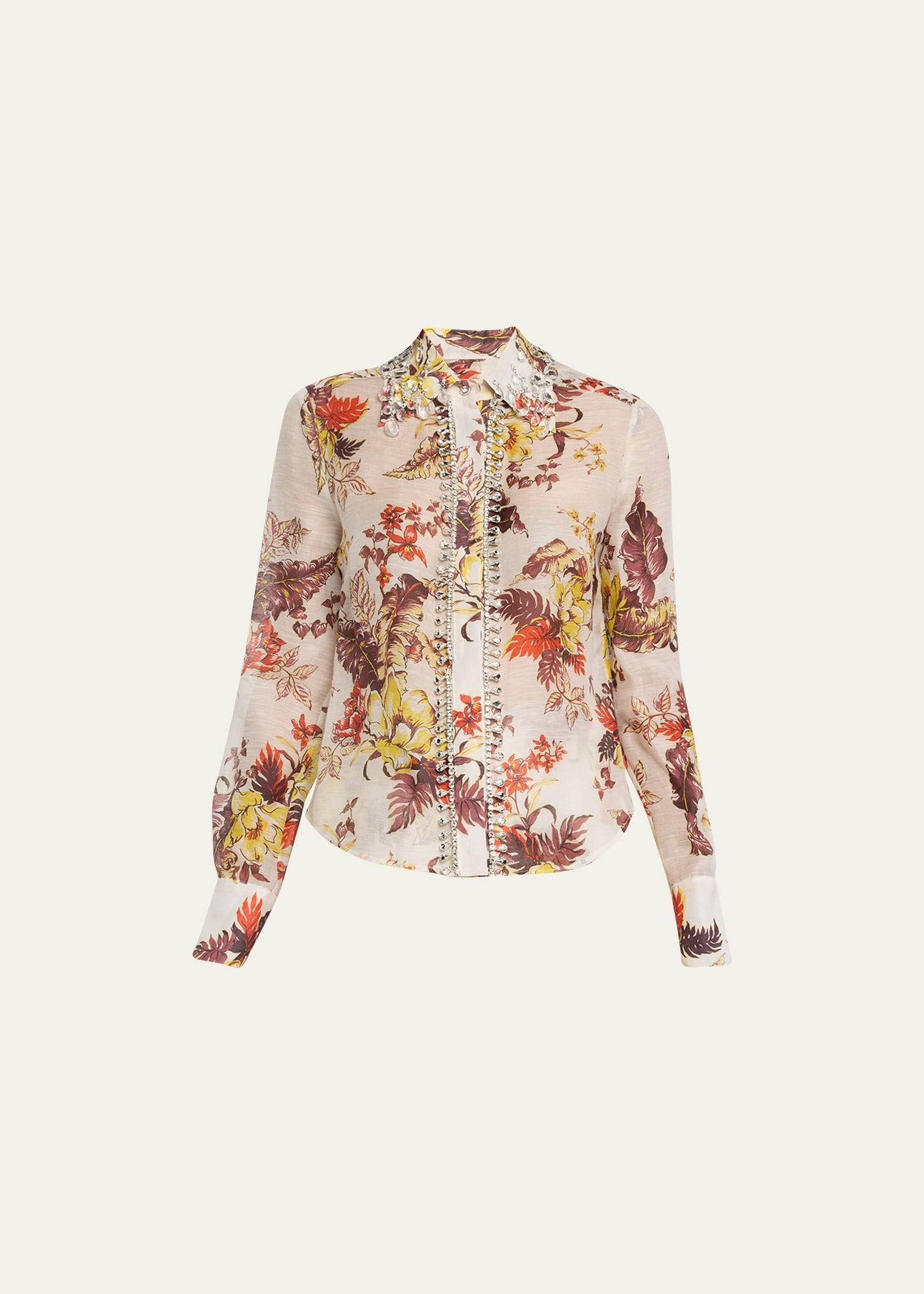 Womens Matchmaker Tropical Embellished Linen-Silk Shirt Product Image