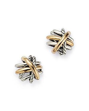 Womens Crossover Stud Earrings in Sterling Silver with 18K Yellow Gold Product Image