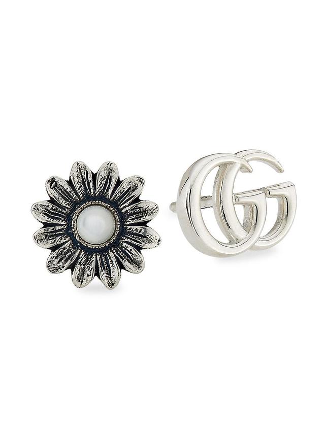 GG Marmont Flower Sterling Silver & Pearl Stud Earrings Product Image