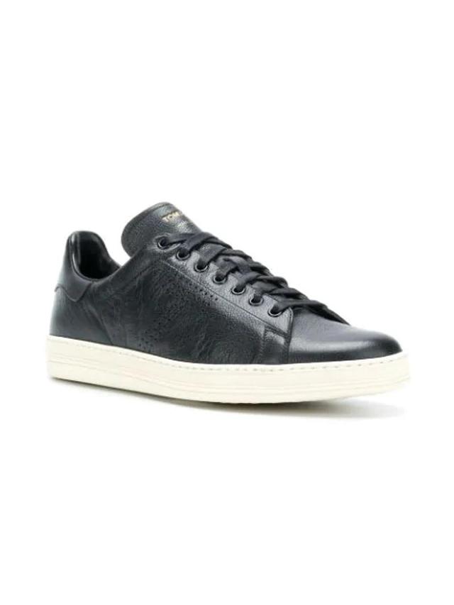 TOM FORD Warwick Perforated Full-grain Leather Sneakers In Blue Product Image