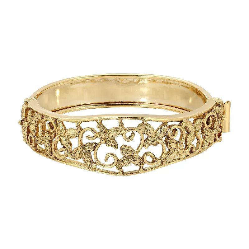 1928 Gold Tone Filigree Flower Hinge Bracelet, Womens Product Image