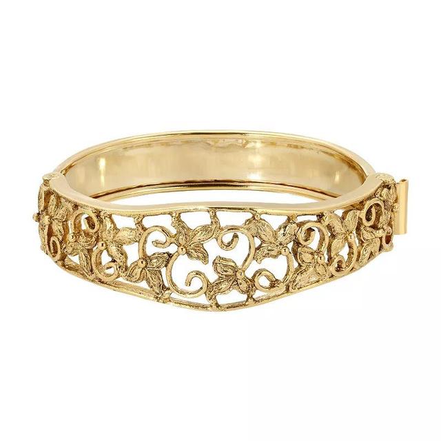 1928 Gold Tone Filigree Flower Hinge Bracelet, Womens Product Image