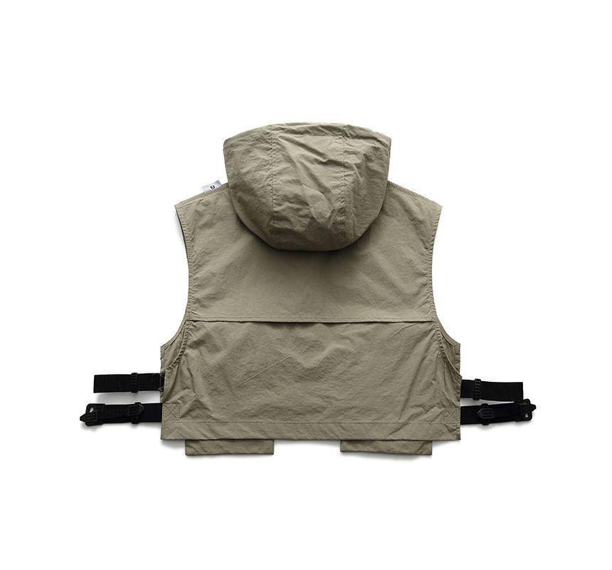 Hooded Zip-Up Crop Utility Vest Product Image