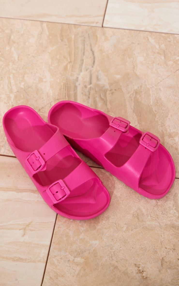 Bright Pink Wide Fit Rubber Buckle Footbed Slides Product Image