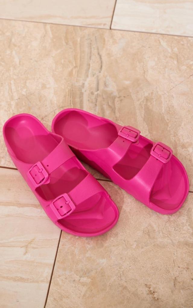 Bright Pink Wide Fit Rubber Buckle Footbed Slides Product Image