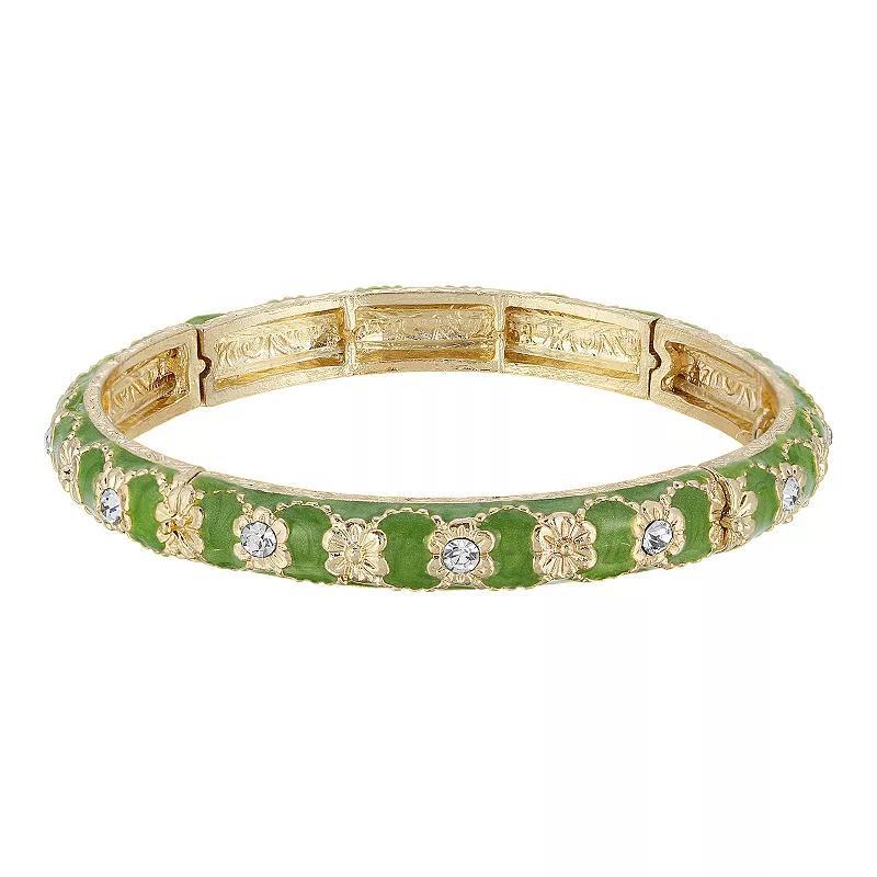 1928 Gold Tone Enamel & Crystal Thin Stretch Bangle Bracelet, Womens, Green Product Image