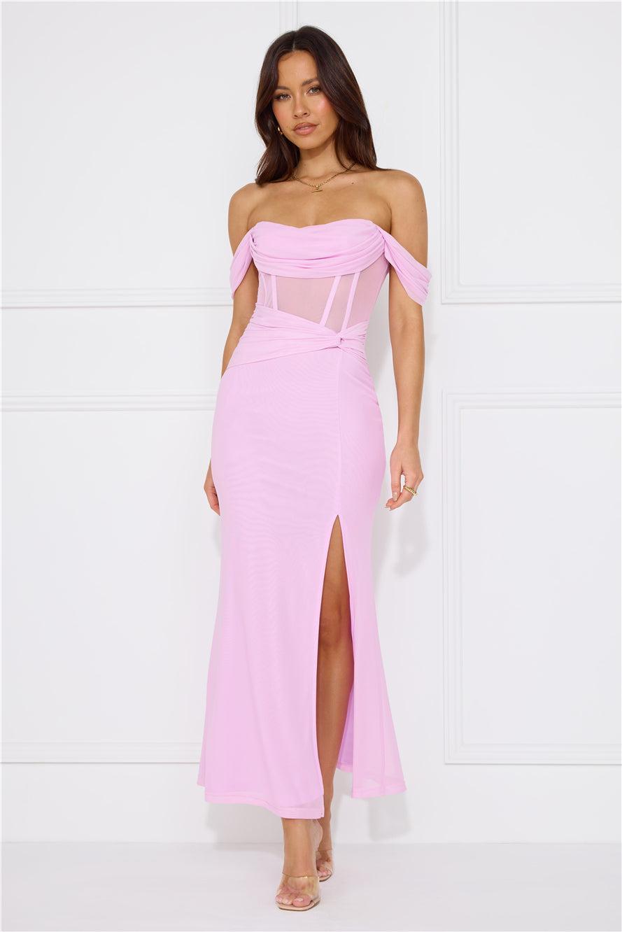 Evening Of Class Off Shoulder Mesh Maxi Dress Lilac Product Image