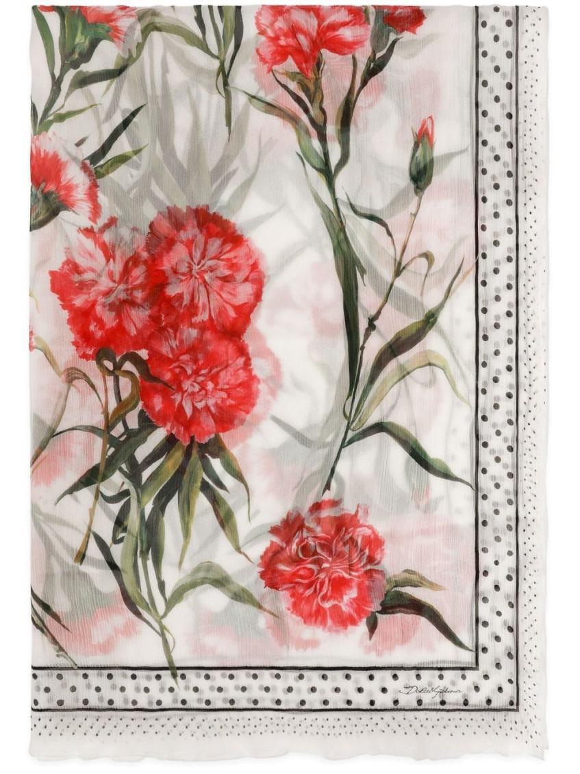 Floral-print Silk Scarf In White Product Image