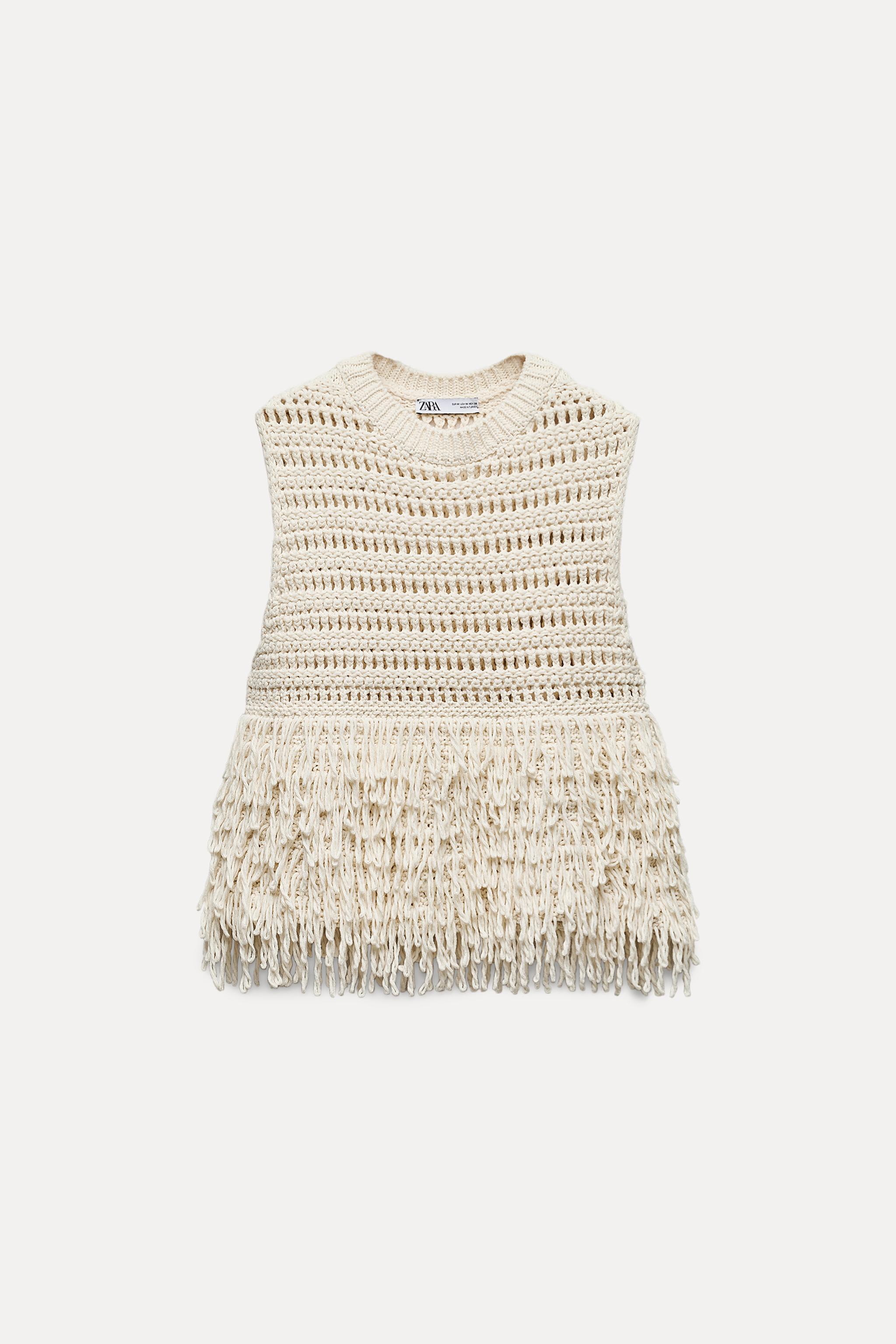 TEXTURED KNIT TOP WITH FRINGE Product Image