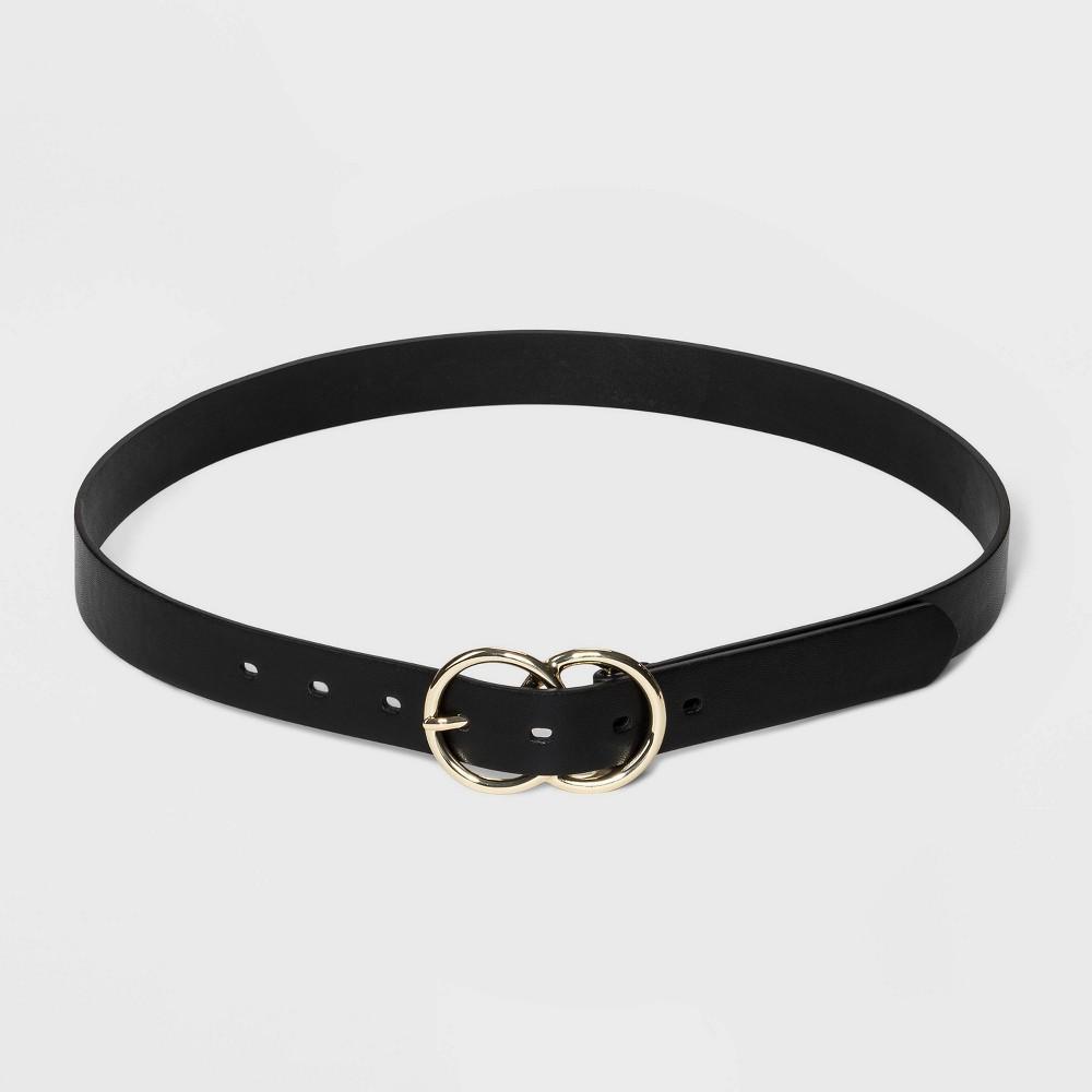 Womens Double Buckle Belt - A New Day Black M Product Image