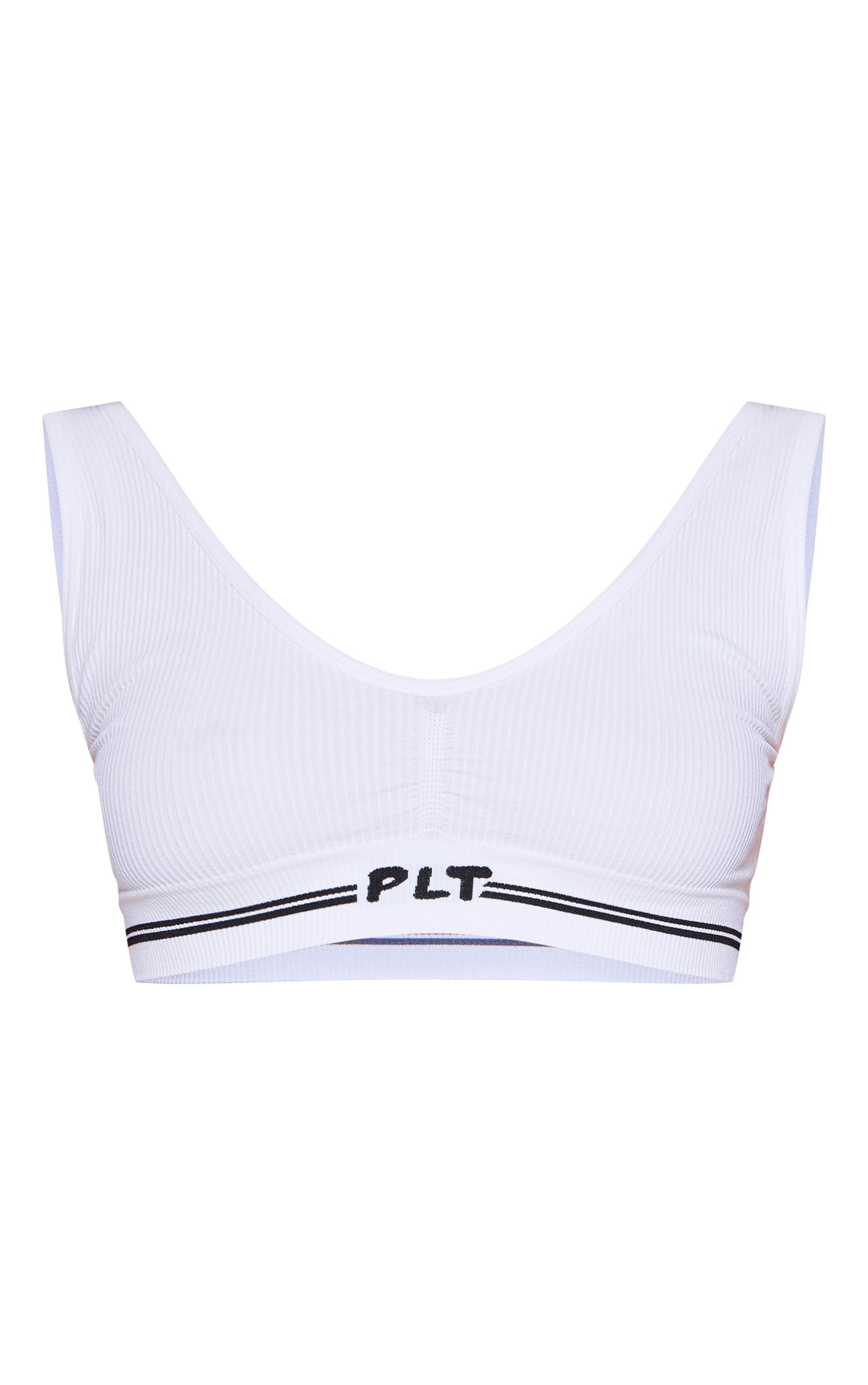 PRETTYLITTLETHING Cream Seamless Ribbed Bra Product Image