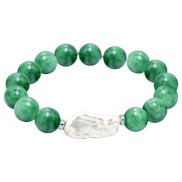 Aleure Precioso Gemstone & Biwa Cultured Pearl Stretch Bracelet, Womens Green Howlite Product Image