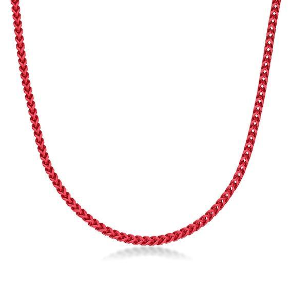 Men's 5.0mm Franco Chain Necklace in Solid Stainless Steel with Red Acrylic - 22" Product Image