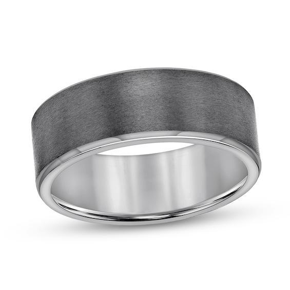 Men's 8.0mm Satin Textured Engravable Wedding Band in Tantalum (1 Line) Product Image