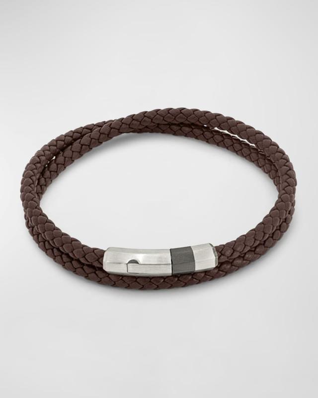 Mens Woven Leather Wrap Bracelet, Medium Product Image