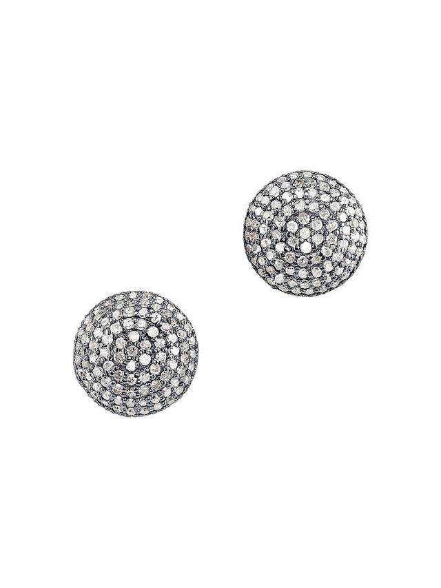 Womens Sterling Silver & 1.90 TCW Diamond Dome Stud Earrings Product Image