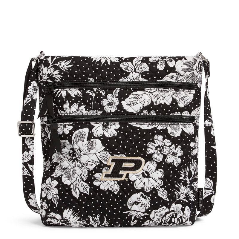 Vera Bradley Collegiate Triple Zip Hipster Crossbody Bag Women in Black/White Rain Garden with Purdue University Logo Product Image