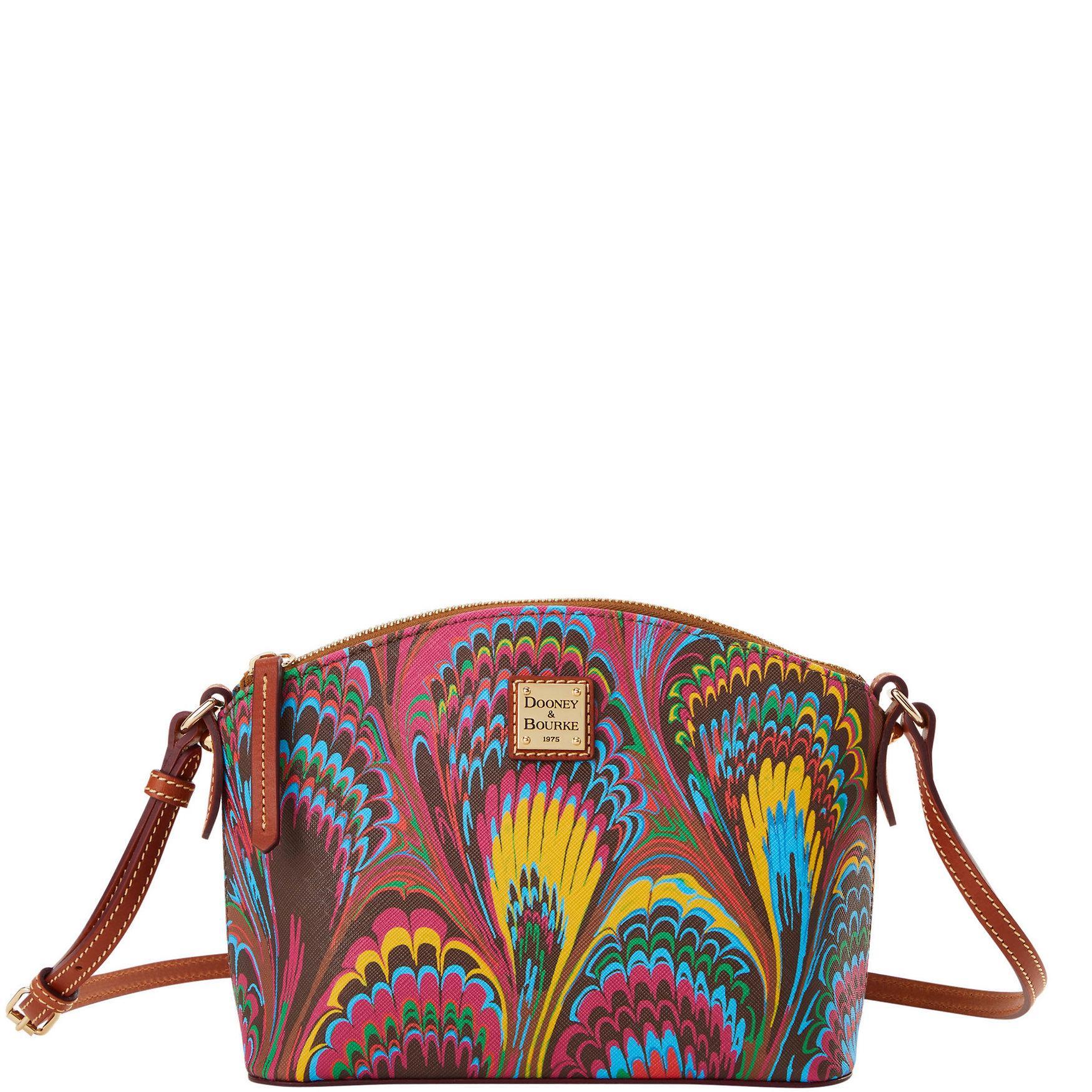 Dooney & Bourke Womens Plumes Suki Crossbody Coated Cotton Shoulder Bag in Brown Product Image