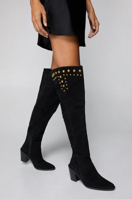 Real Suede Slouchy Studded Thigh High Boots product image