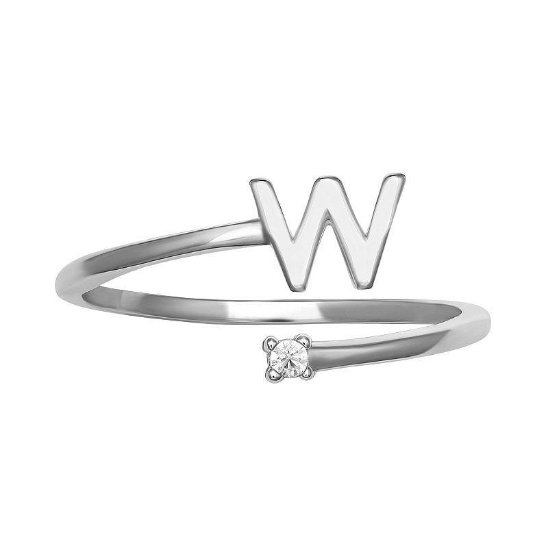 PRIMROSE Sterling Silver Cubic Zirconia Initial Bypass Band Ring, Womens Grey Product Image