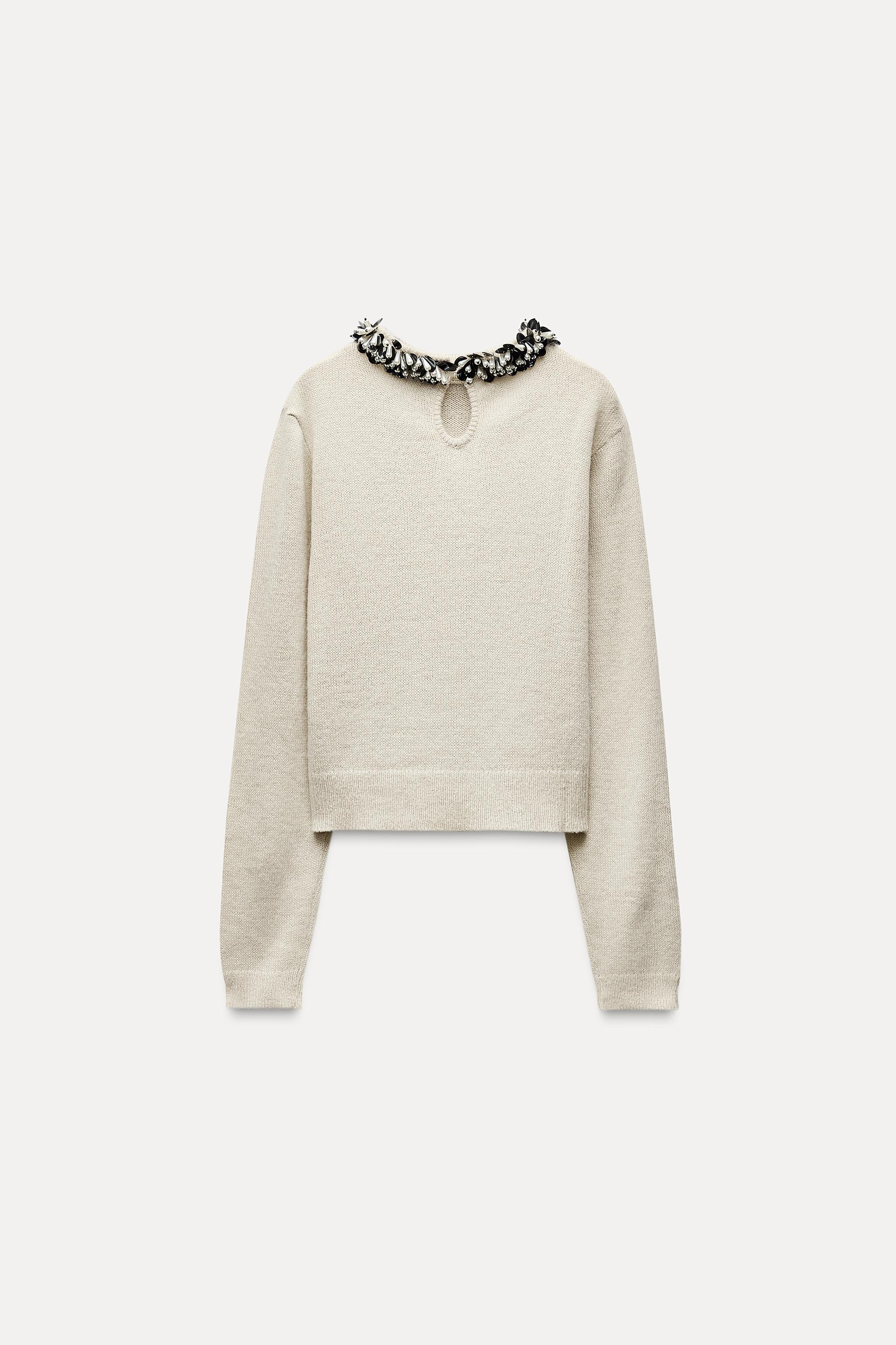 BEADED COLLAR KNIT SWEATER Product Image