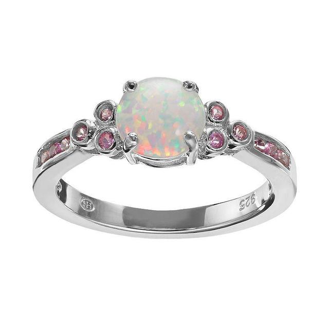 Lab-Created Opal and Lab-Created Pink Sapphire Sterling Silver Ring, Womens Product Image