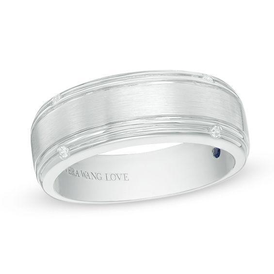 Vera Wang Love Collection Men's 1/20 CT. T.w. Diamond Four Stone Wedding Band in 14K White Gold Product Image