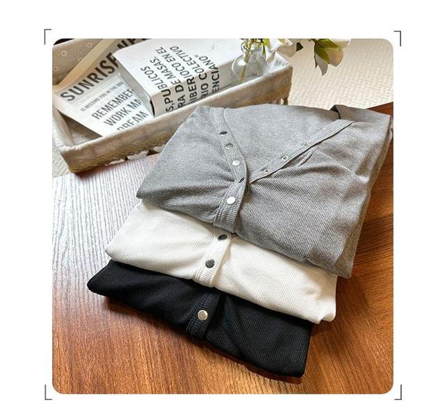 Long-Sleeve V-Neck Henley Slim Fit Tee Product Image