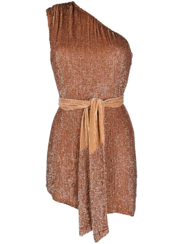 Tie-front Asymmetric Mini-dress In Brown Product Image