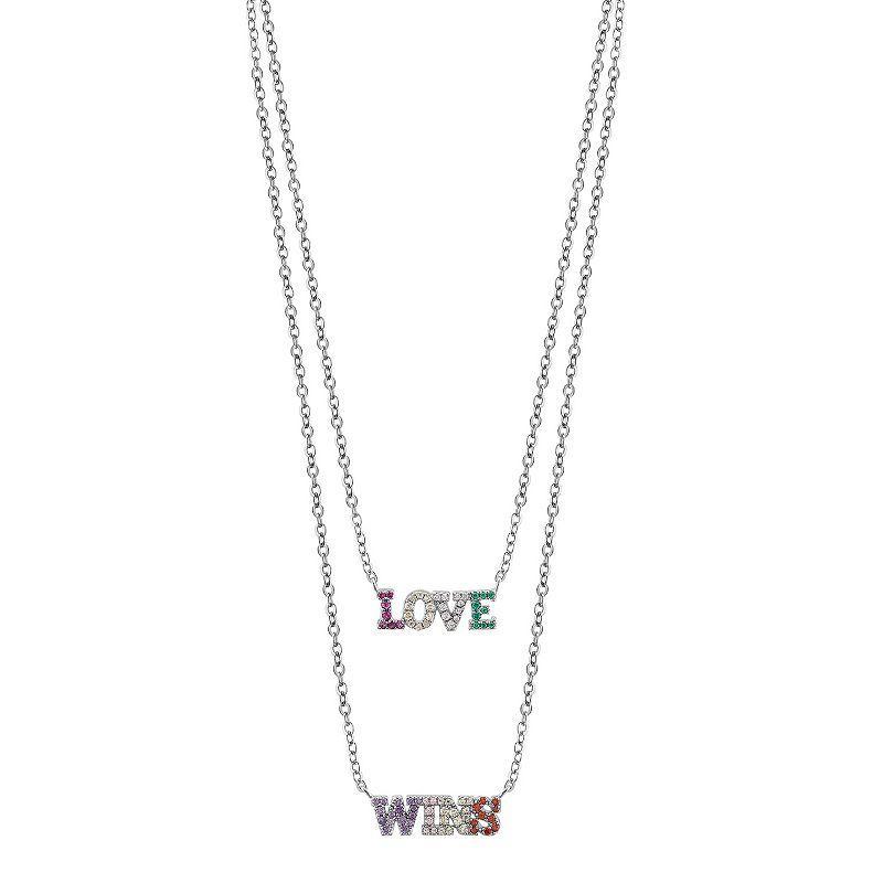 OLIVIA AND HARPER Sterling Silver Multi-Color Cubic Zirconia 2 Strand LOVE WINS Pendant Necklace, Womens Product Image