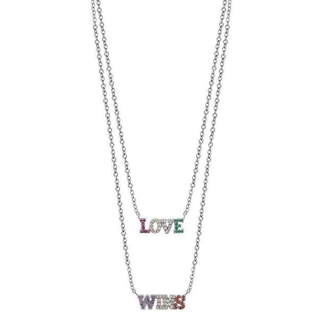 OLIVIA AND HARPER Sterling Silver Multi-Color Cubic Zirconia 2 Strand LOVE WINS Pendant Necklace, Womens Multicolor Product Image