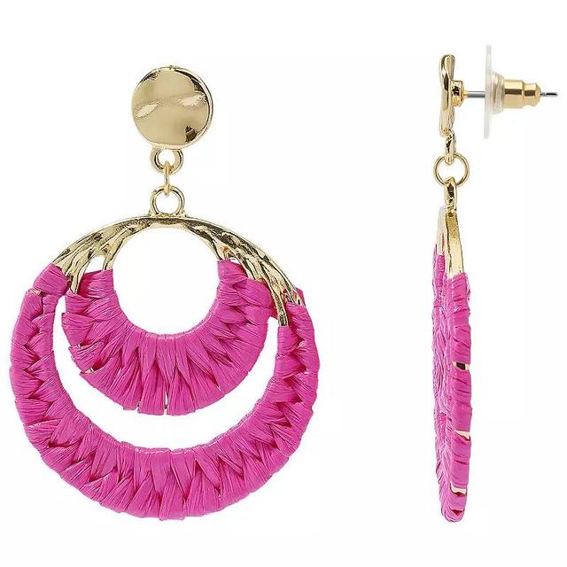 Sonoma Goods For Life Gold Tone Pink Raffia Circle Drop Earrings, Womens Product Image