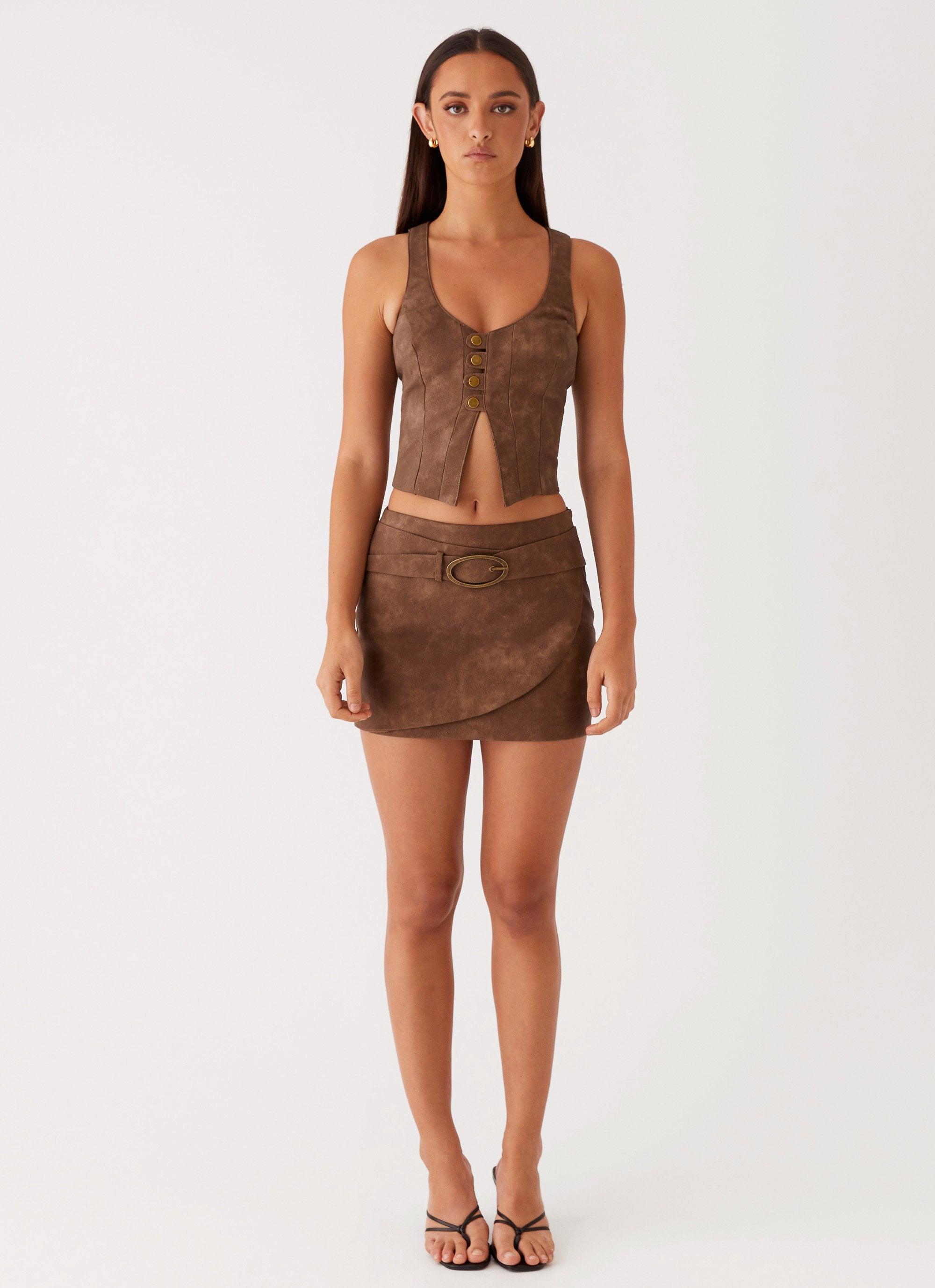 West District PU Mini Skirt - Brown Product Image