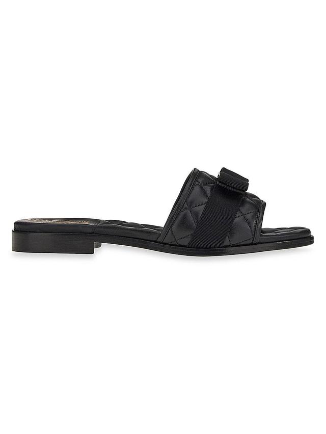 Ferragamo Womens Lovec Q Bow Accent Quilted Slide Sandals Product Image