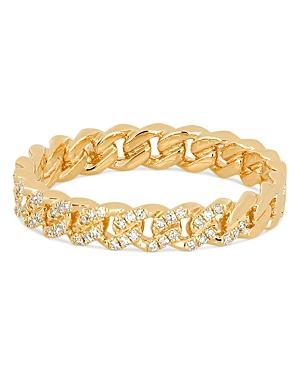 Womens 14K Yellow Gold & Diamond Pav Mini Curb Chain Ring Product Image