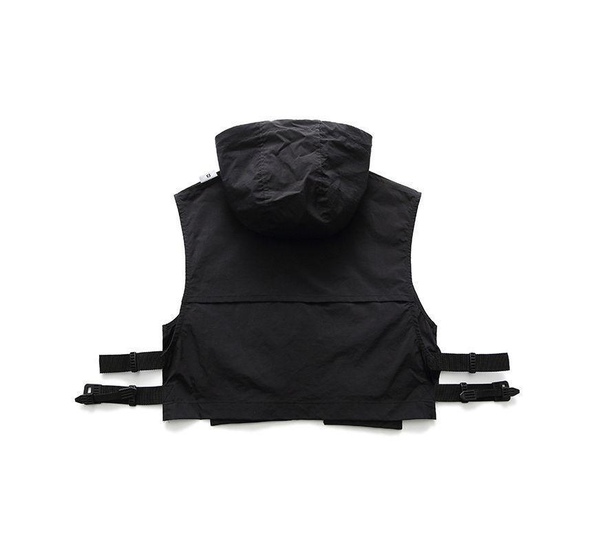 Hooded Zip-Up Crop Utility Vest Product Image