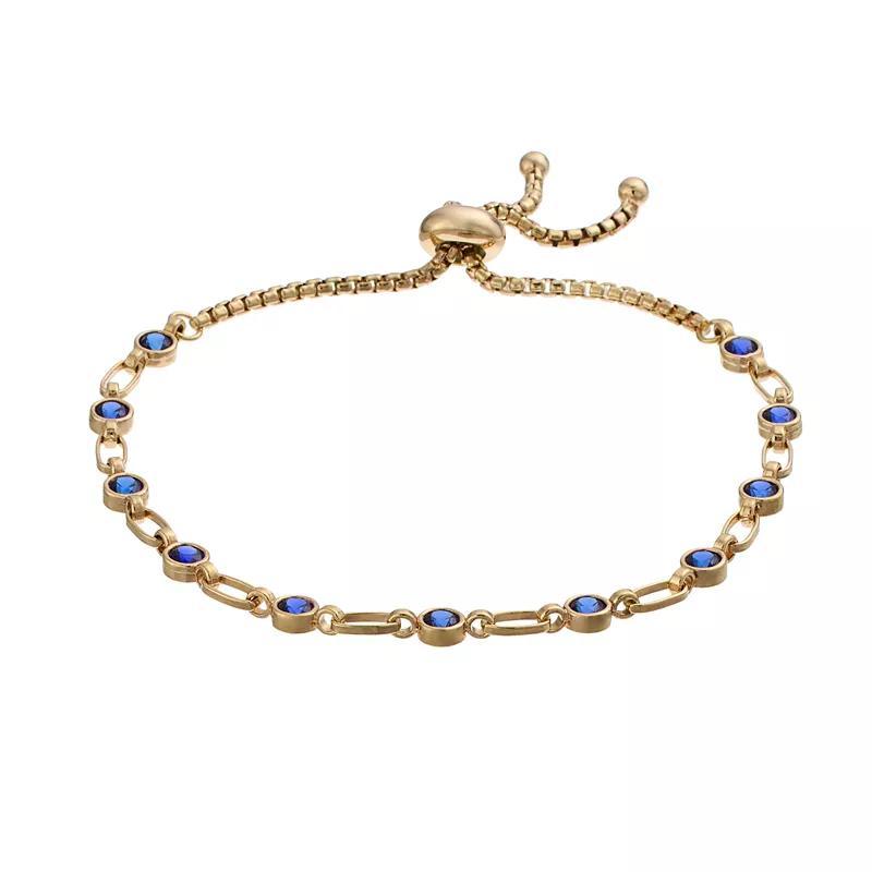 Kristen Kesho Sterling Silver Lab-Created Sapphire Tennis Adjustable Bolo Bracelet, Womens Yellow Product Image