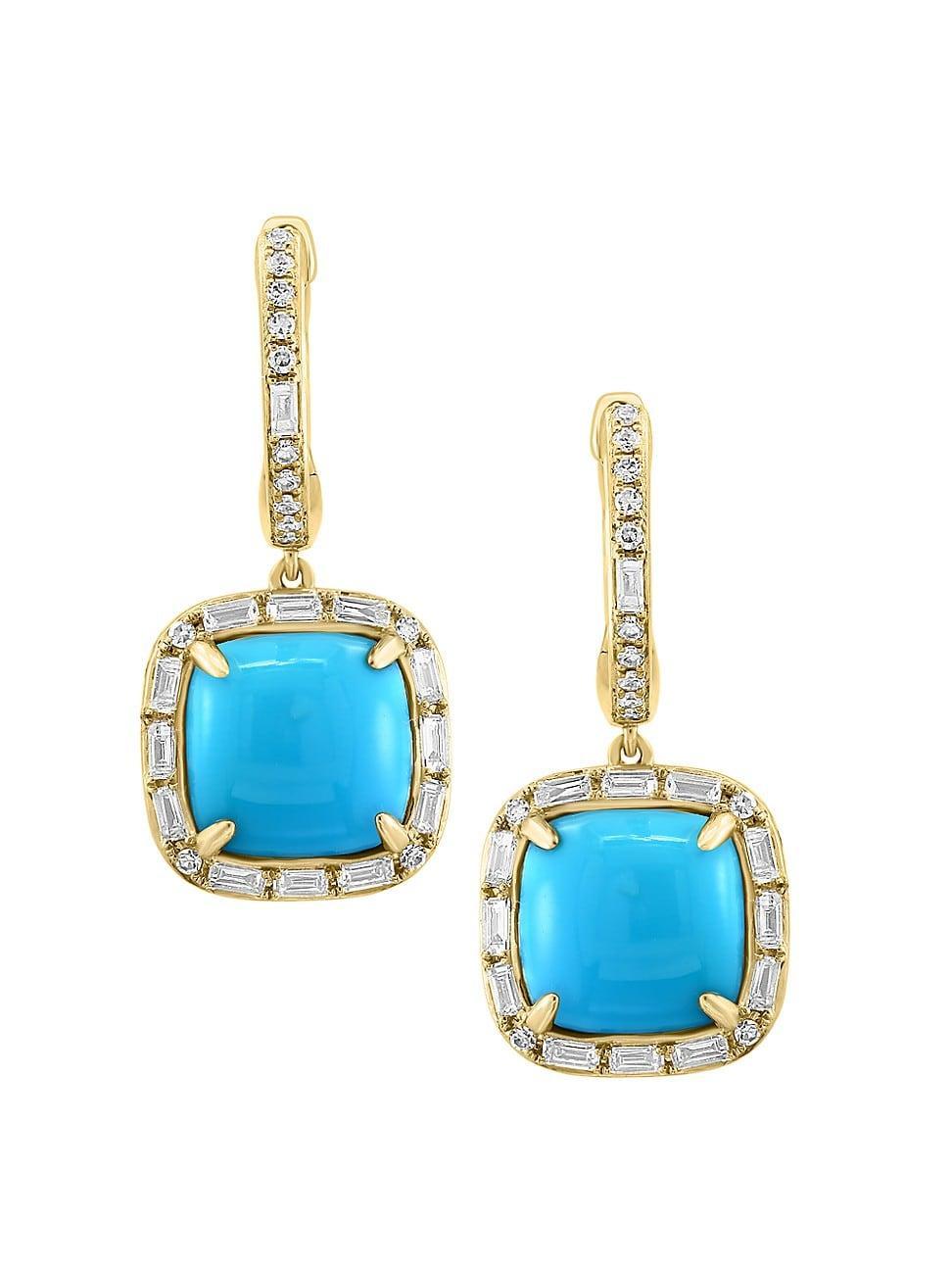 Womens 14K Yellow Gold, Turquoise & 0.5 TCW Diamond Halo Drop Earrings Product Image