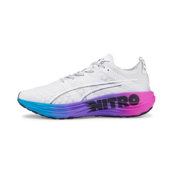 PUMA ForeverRun NITROâ¢ SUNSET Men's Running Shoes in White/Luminous Blue/Electric Orchid Product Image